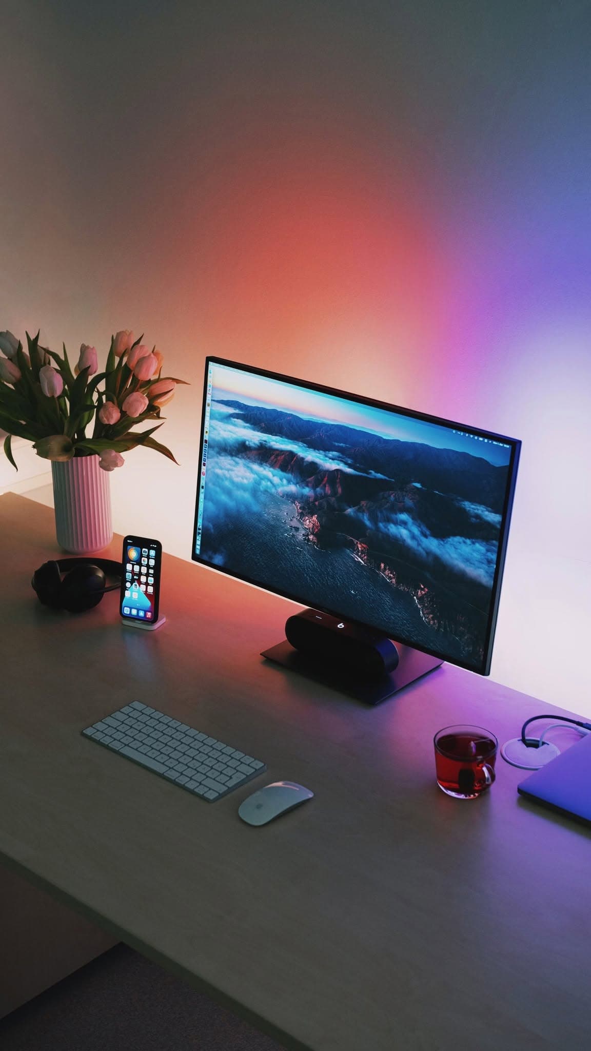 A carefully arranged desktop computer setup